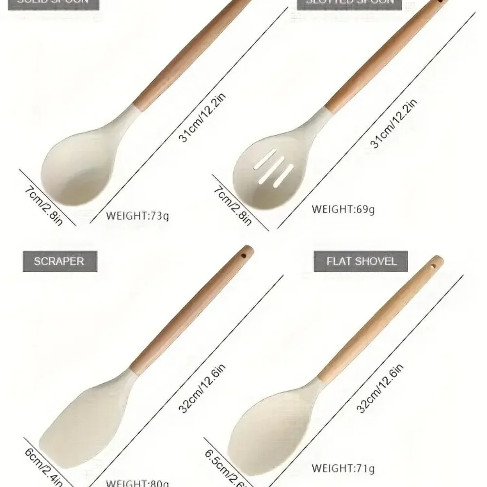 12pcs Non-Stick Silicone Kitchenware Utensil Set with Ergonomic Wooden Handle